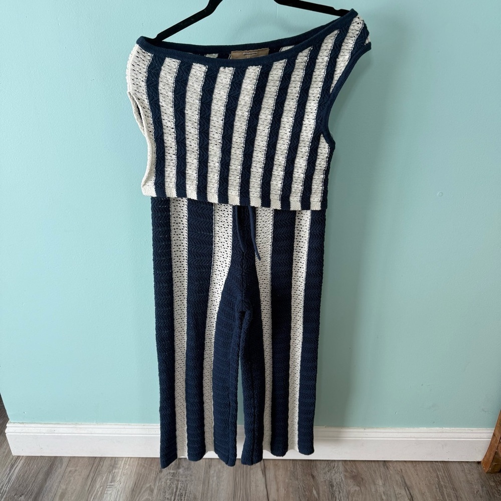 Free People Joan Fauxchet Crochet Set Size S One Shoulder Top Low Rise wide Leg - Picture 5 of 16